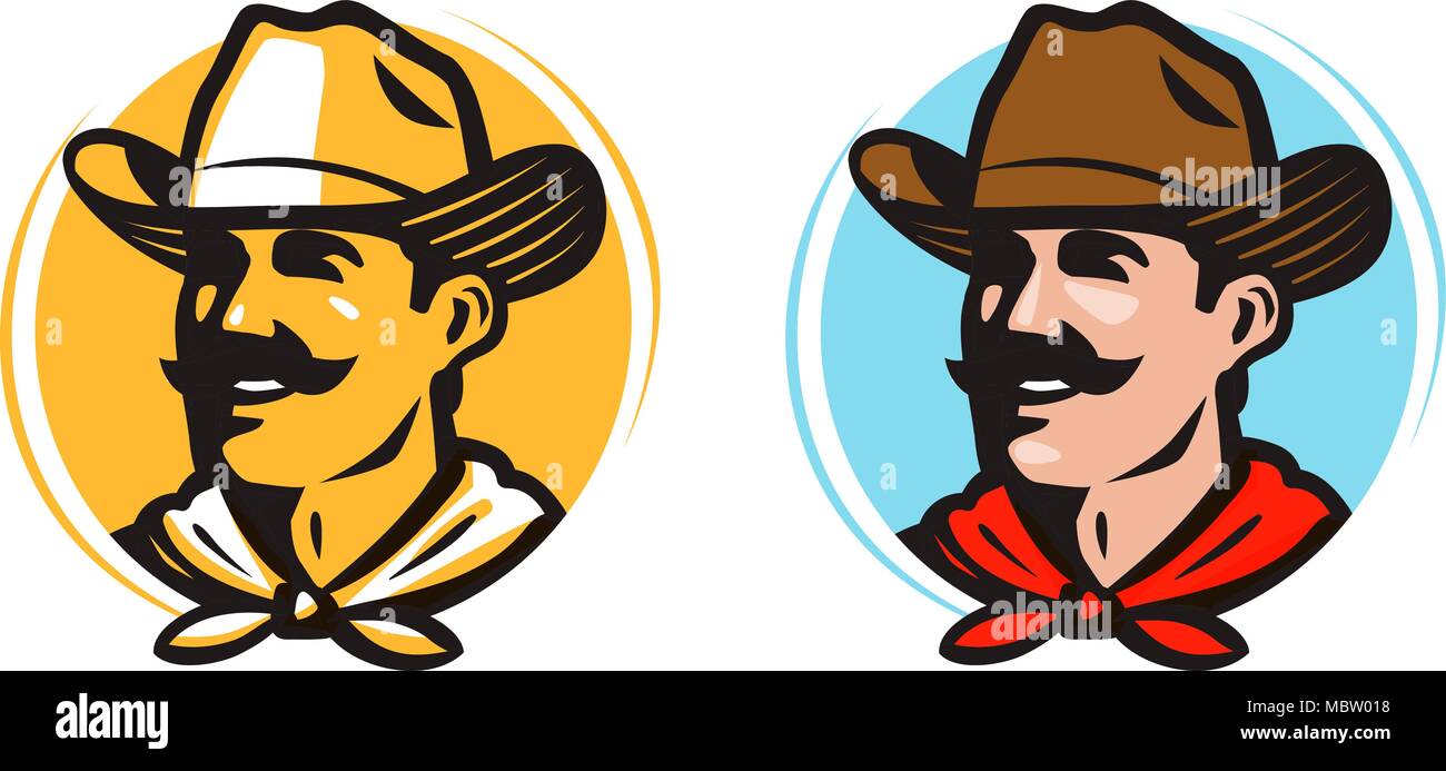 American cowboy, sheriff logo or label. Farmer, grower, farm icon. Cartoon vector illustration Stock Vector