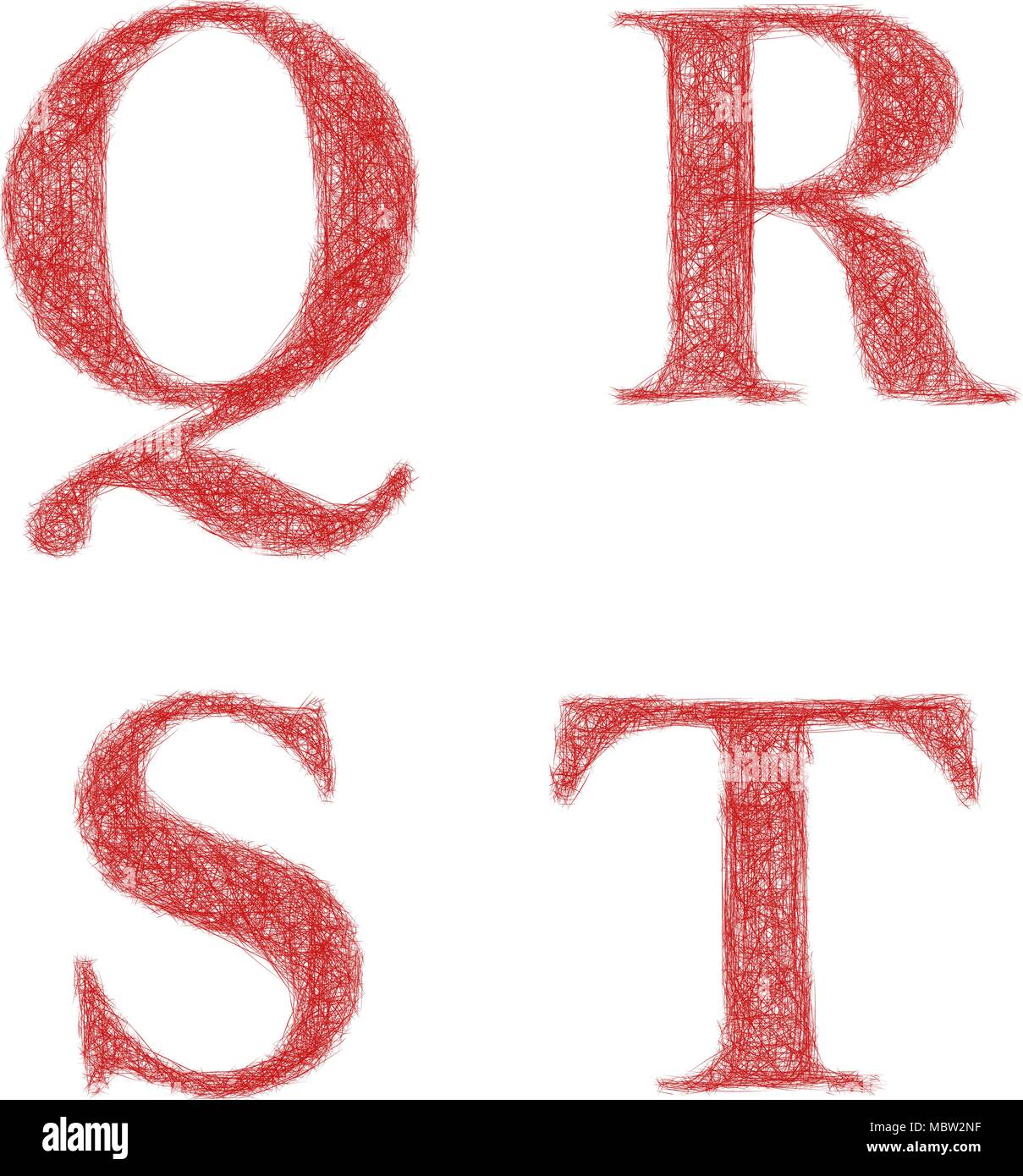 Red sketch font set - letters Q, R, S, T Stock Vector