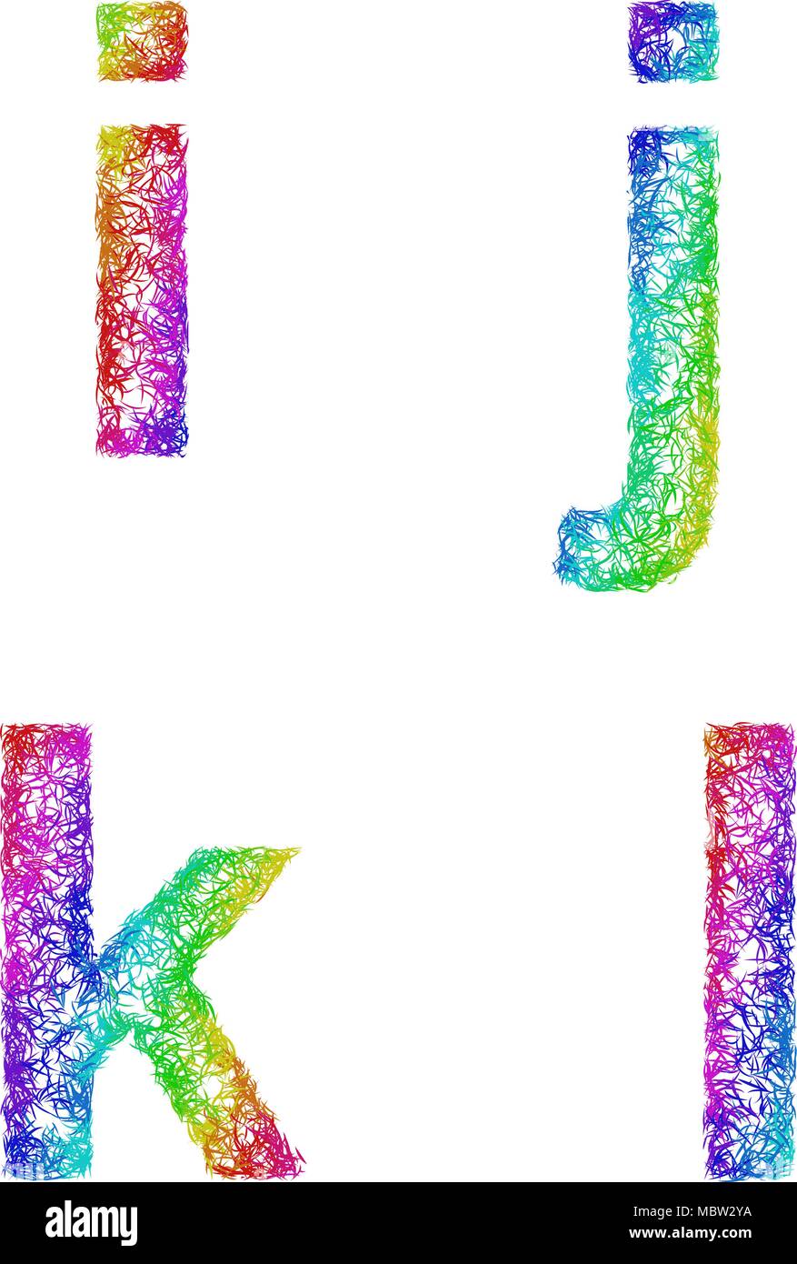 Rainbow sketch font set - lowercase letters i, j, k, l Stock Vector