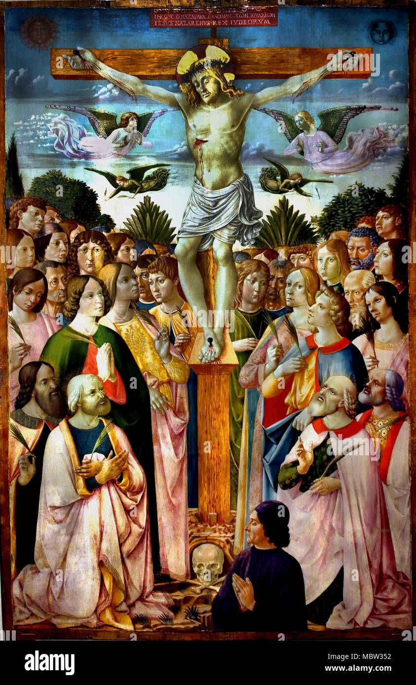 Crocifissione con í martiri ë il committente - Crucifixion with martyr committent 1509 Benozzo Gozzoli 15th Century Italy Italian Stock Photo
