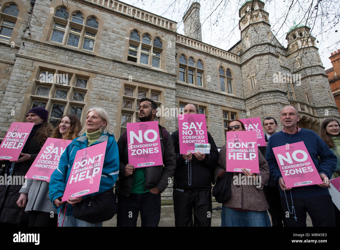 Pro-life campaigners demonstrate outside Ealing Broadway Town Hall before the abortion buffer zone vote this week, London, UK Stock Photo
