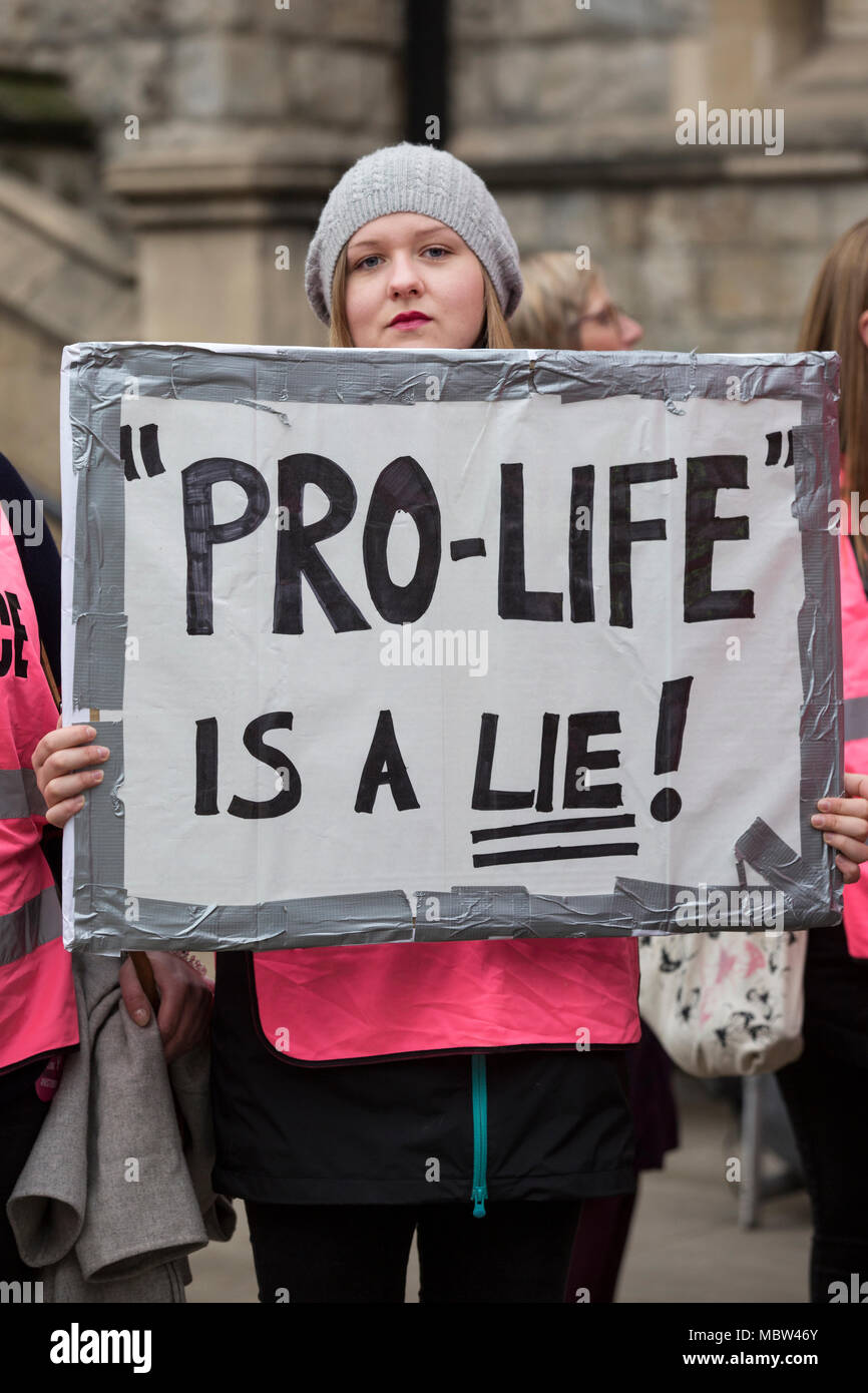 Pro-choice campaigners and Sister Supporters demonstrate outside Ealing Broadway Town Hall before the abortion buffer zone vote this week, London, UK Stock Photo