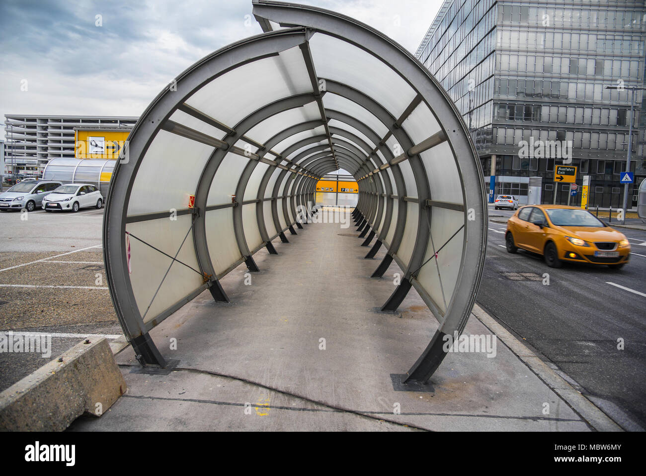 Walkaway pedestrian tunnel at the vienna airport in Austria Stock Photo