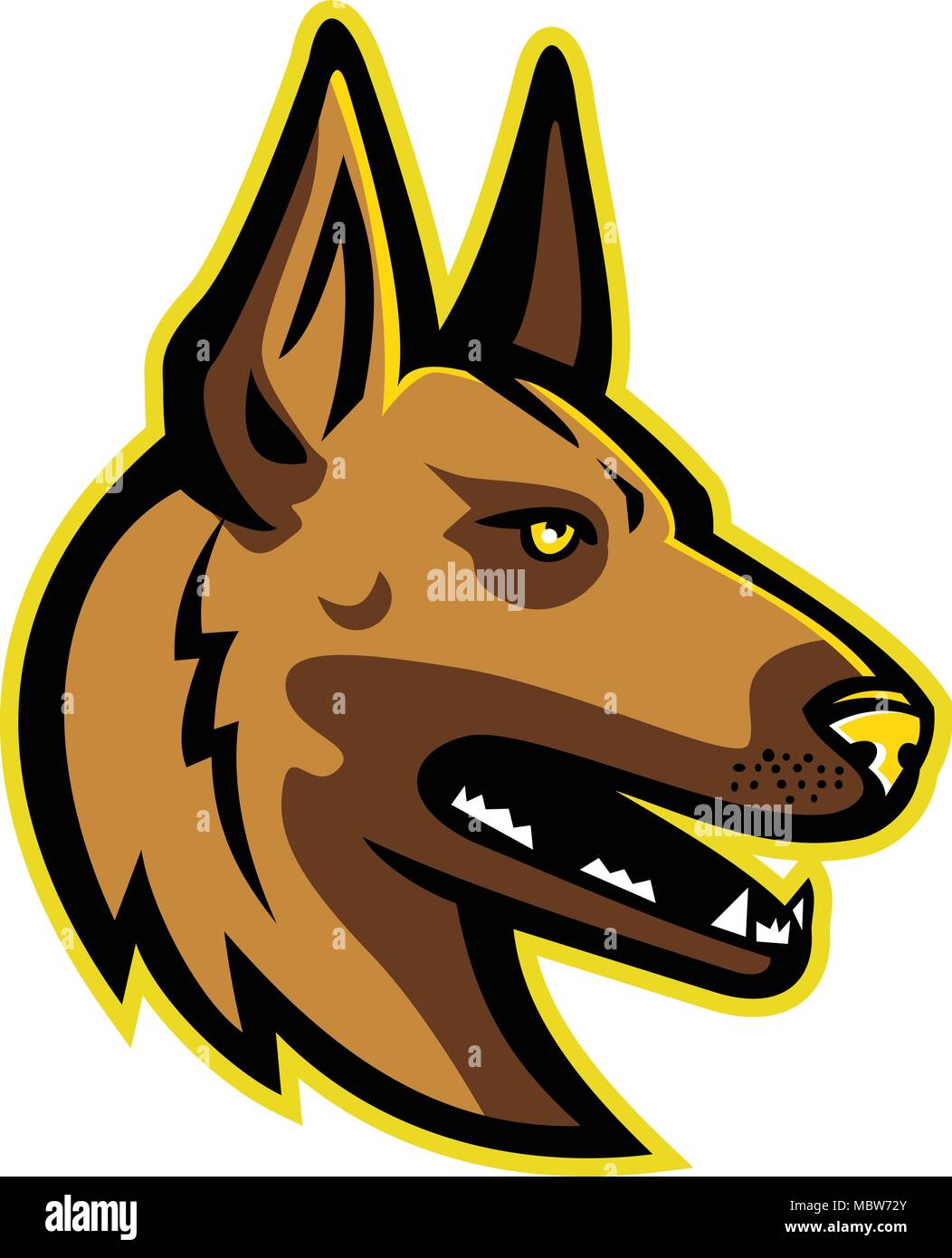 Mascot icon illustration of head of Belgian Malinois, Belgian Shepherd dog, Berger Belge Malinois, Mechelse Herder or Mechelaar Mechelse Schepera view Stock Vector