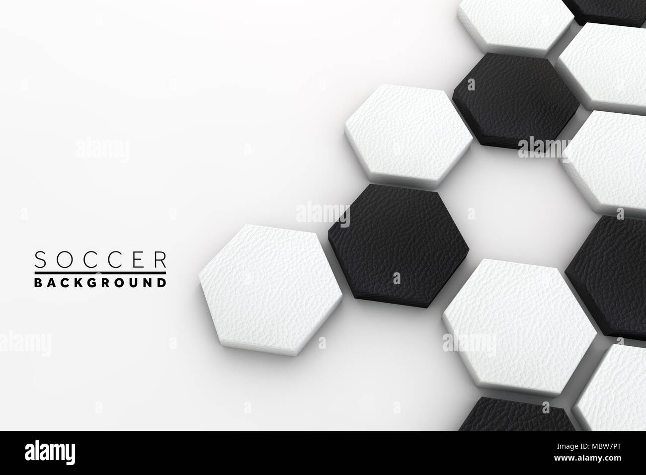 Soccer ball hexagon background. black and white football pattern. 3d