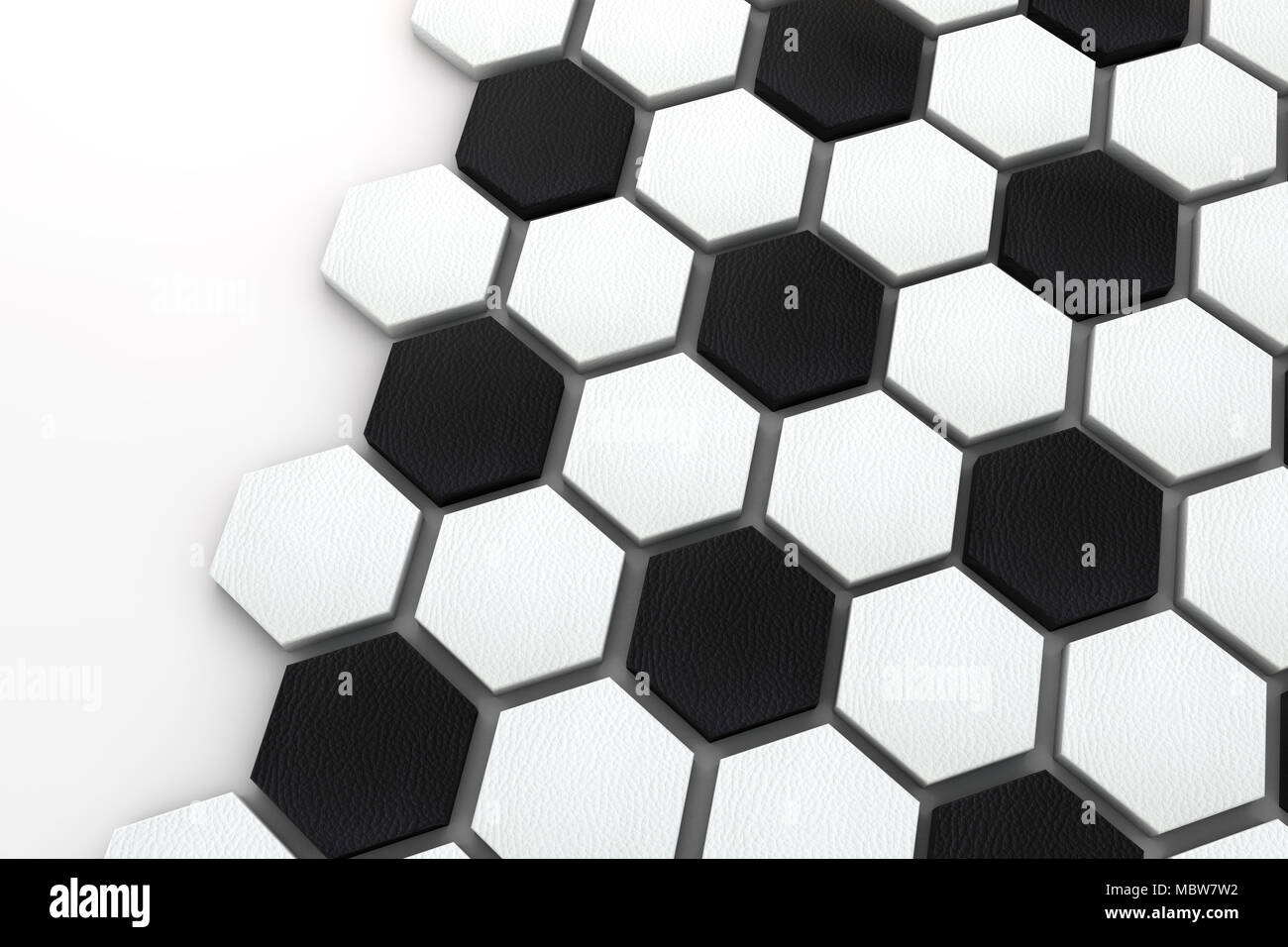 Soccer ball hexagon background. black and white football pattern. 3d