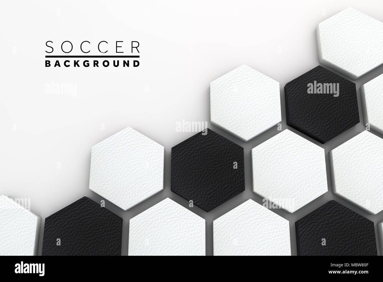 Soccer ball hexagon background. black and white football pattern. 3d