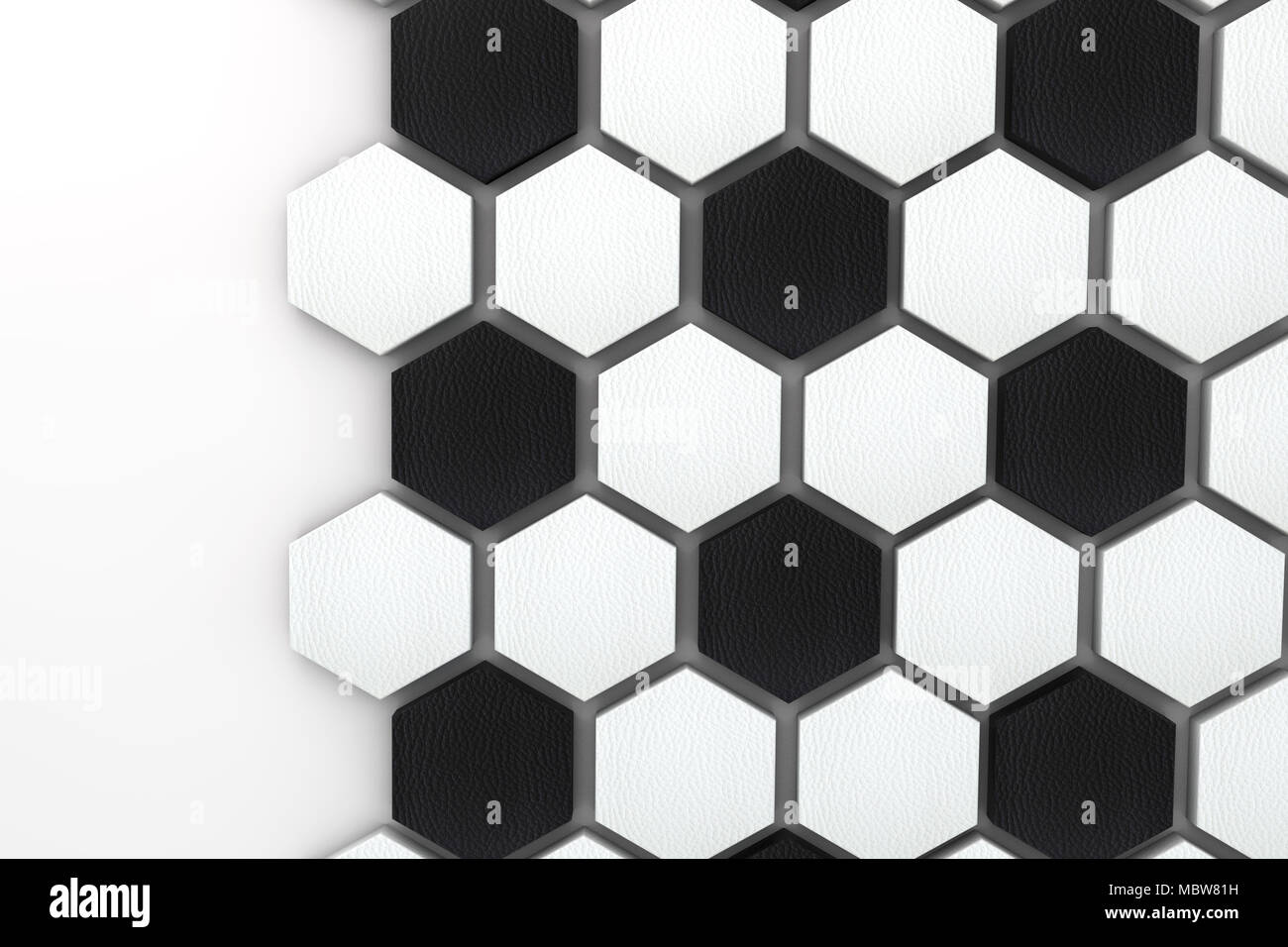 Soccer ball hexagon background. black and white football pattern. 3d