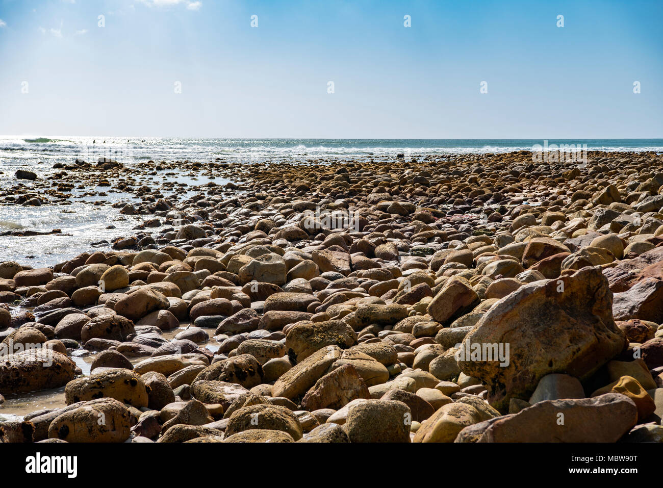 Scenic view of a very rocky beach Stock Photo