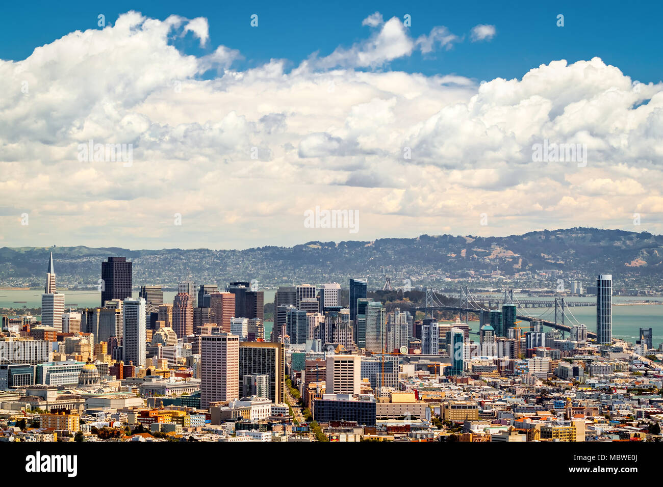 Aerial view of San Francisco skyline, as viewed from Twin Peaks park. Stock Photo
