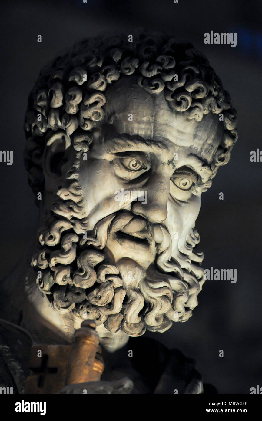 Saint Peter Rennaissance Saint Peter statue on Piazza San Pietro (Saint Peter Square) of Italian ...