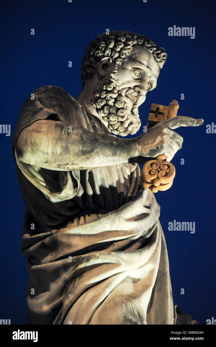 Saint Peter Rennaissance Saint Peter statue on Piazza San Pietro (Saint Peter Square) of Italian ...