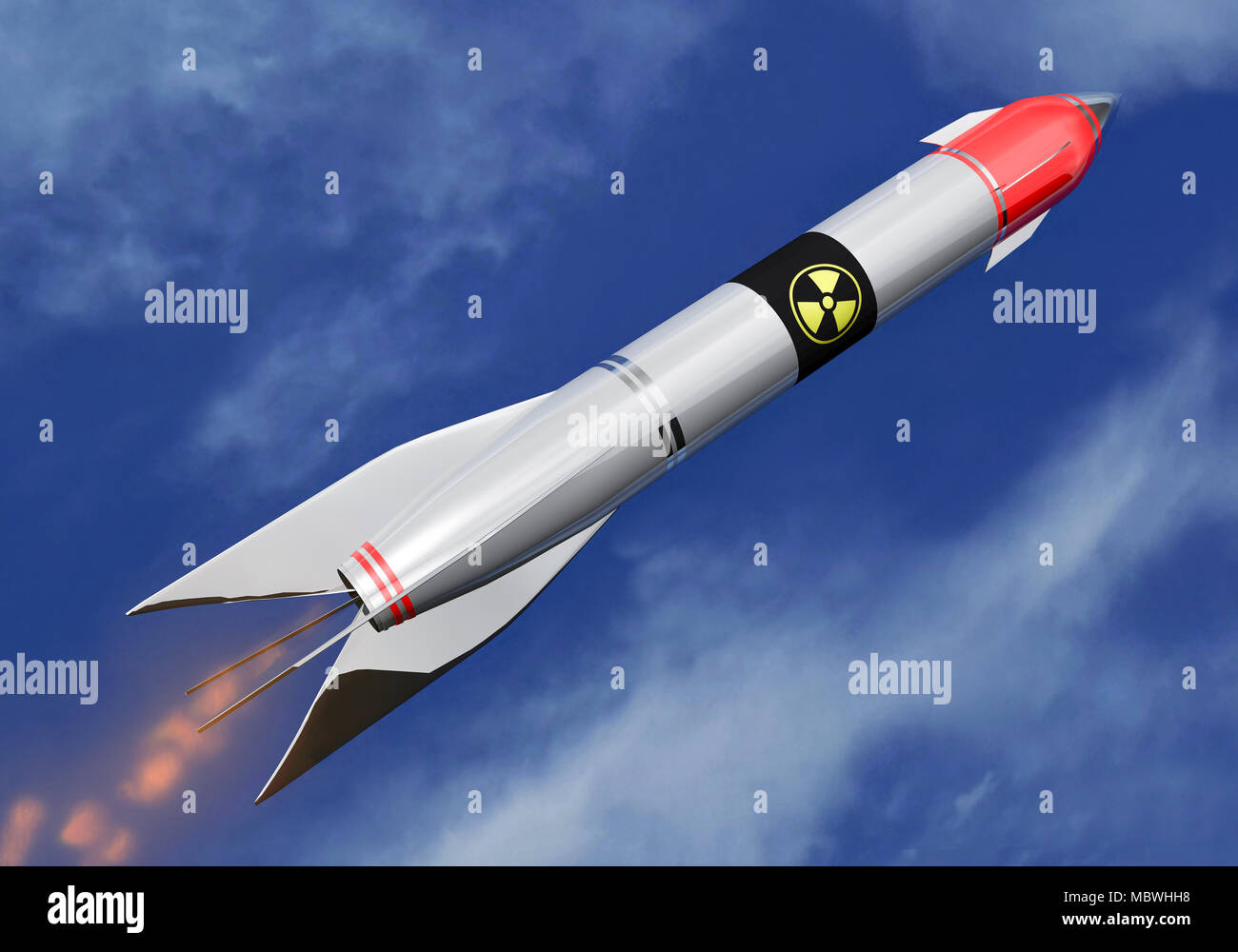 Intercontinental nuclear rocket fly to the sky. 3d Illustration Stock