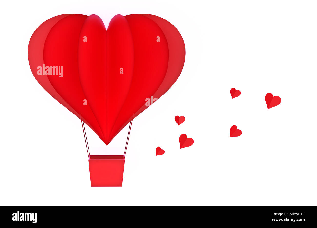 Red balloon from cut paper heart isolated on white. Valentines day ...