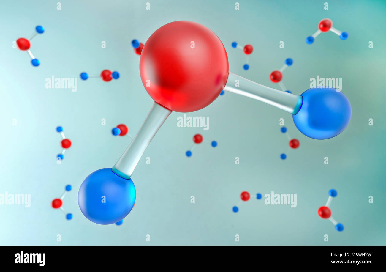 Water H2O Molecules 3d illustration, chemical science concept Stock Photo