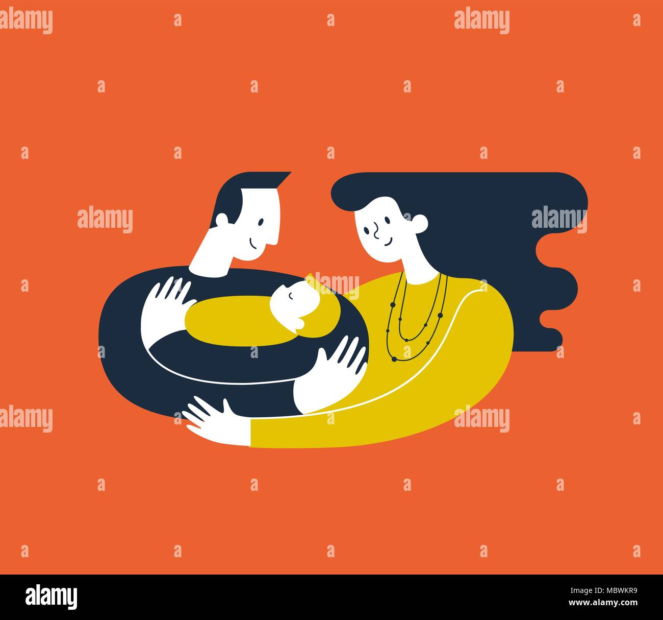 Dad Hugging And Cuddling Baby Boy Or Girl And Nursing Him Mum Hugging Dad And Son Parents Embracing Newborn And Expressing Love And Care Modern Vector Illustration Logo Symbol For Banner Or