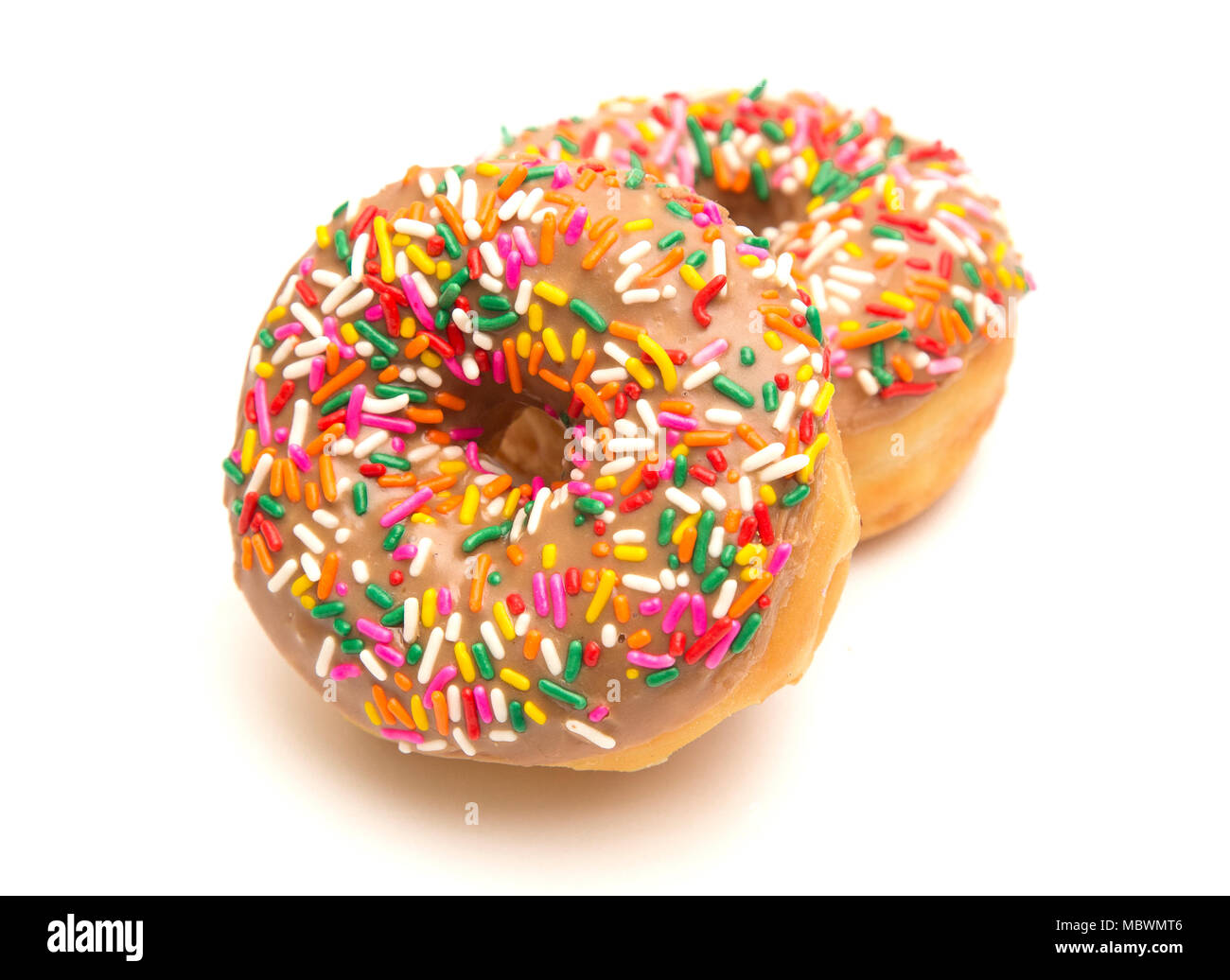 Maple Sprinkle Donuts on a White Background Stock Photo