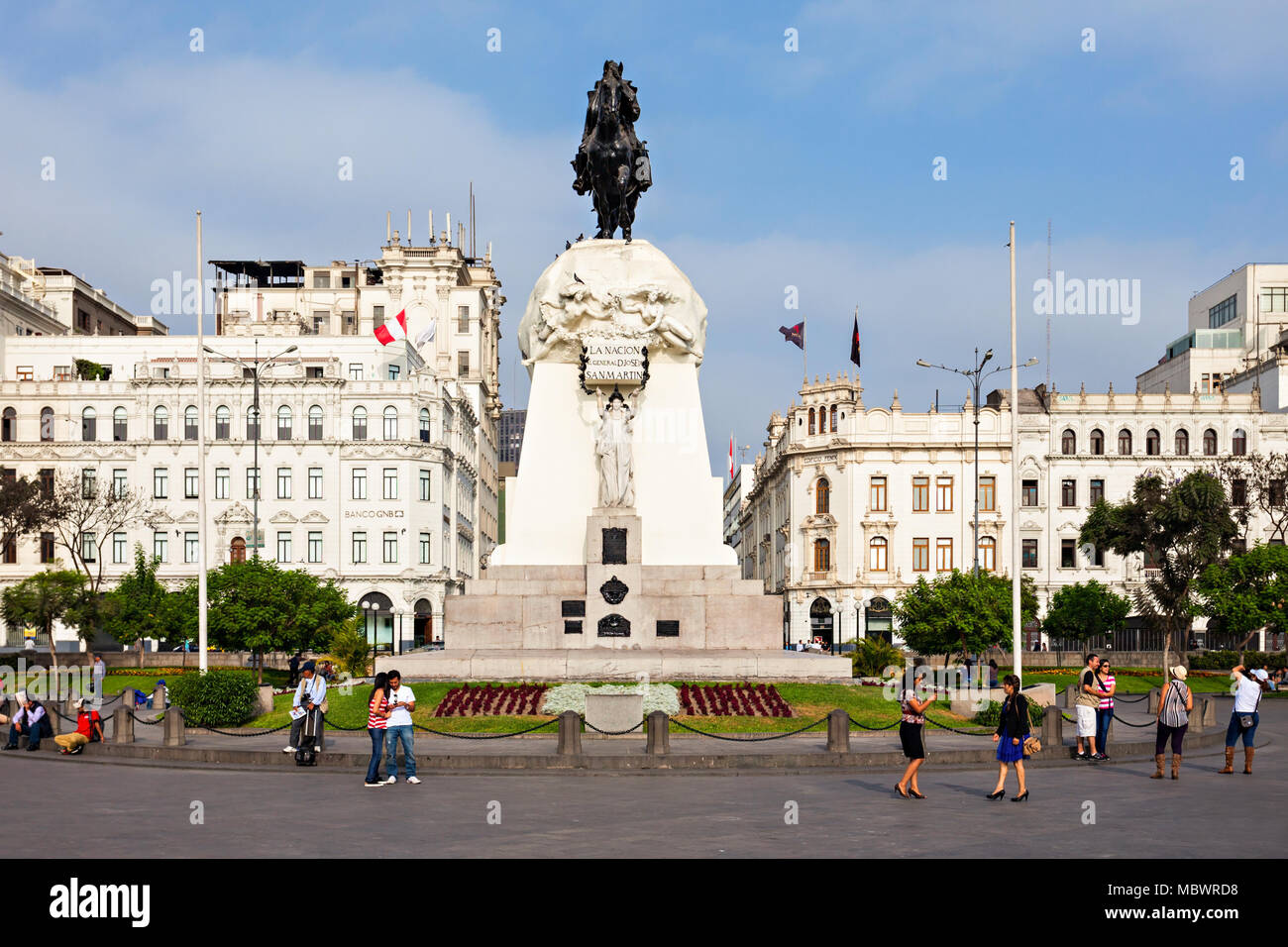 LIMA, PERU - MAY 10, 2015: Monument to Jose de San Martin on the Plaza ...