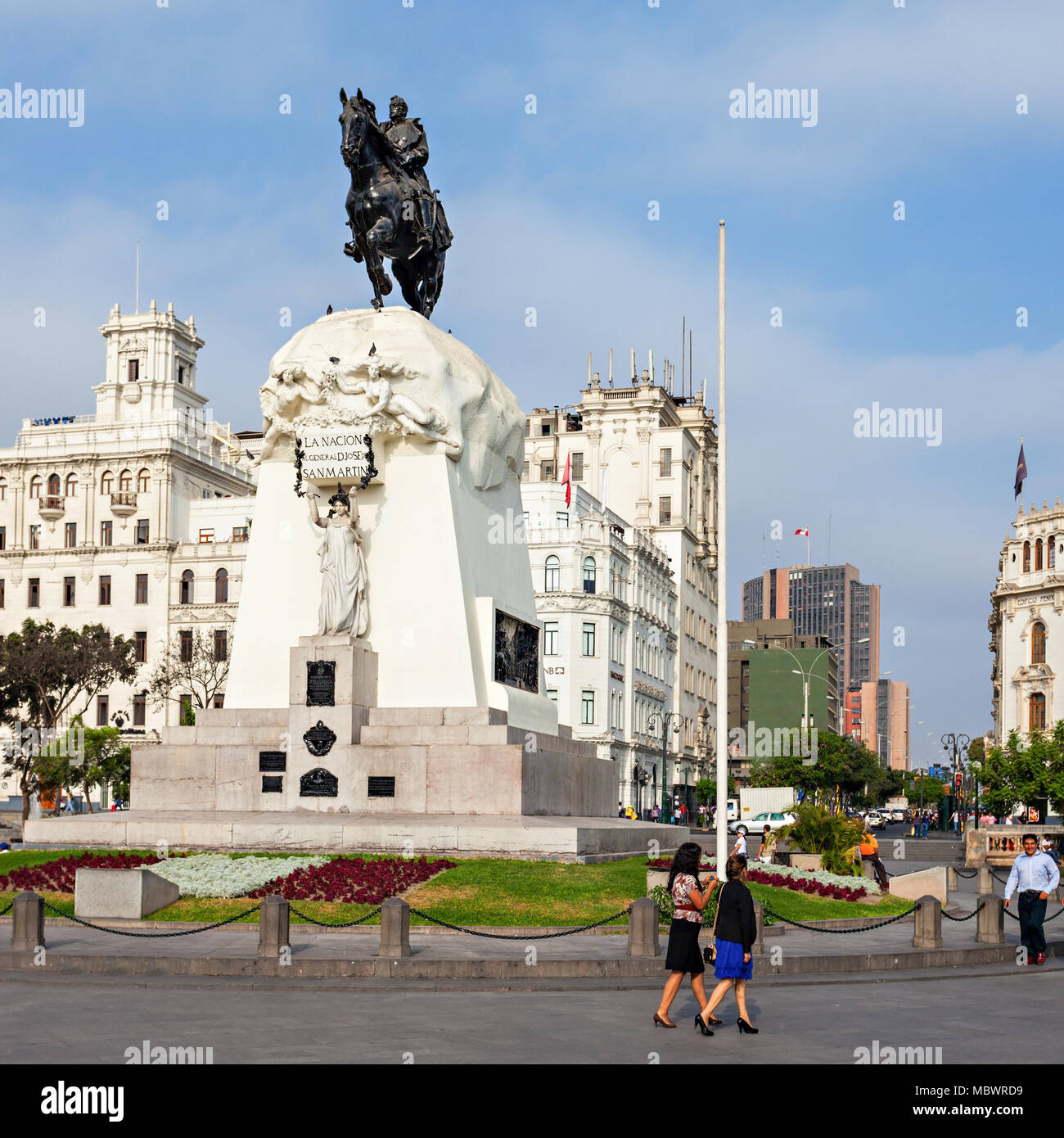 LIMA, PERU - MAY 10, 2015: Monument to Jose de San Martin on the Plaza ...