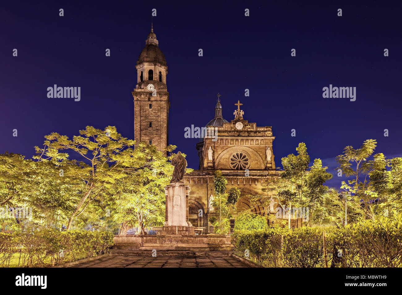 Manila Cathedral in the park, Intramuros, Manila, Philippines Stock Photo