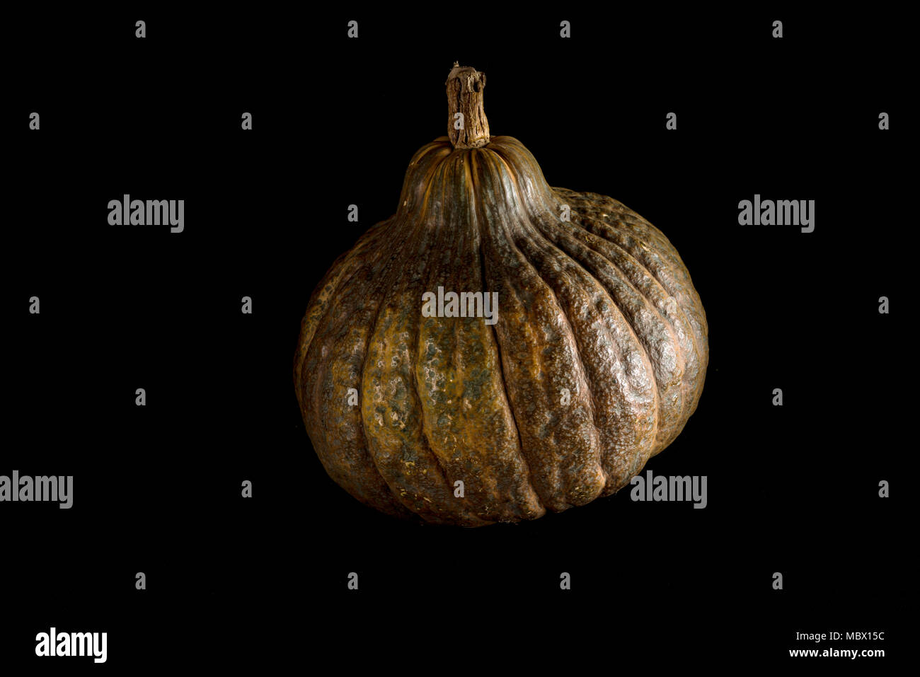 single whole pumpkin isolated on black background Stock Photo