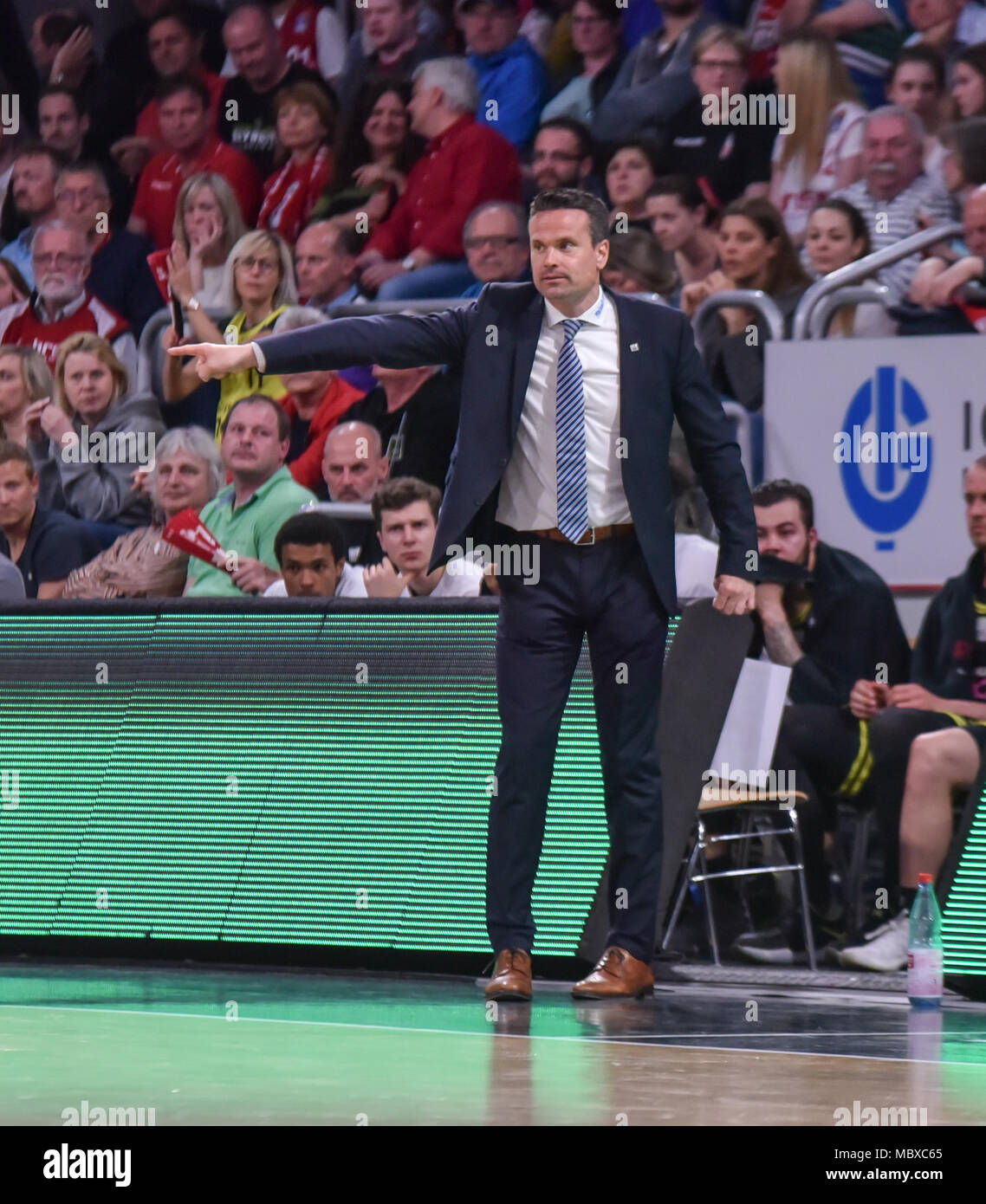 Germany, Bamberg, Brose Arena - 11 April 2018 - Basketball, 1.Bundesliga, BBL - Brose Bamberg vs. Medi Bayreuth - Image:   Raoul Korner (Medi Bayreuth, Head Coach)   Foto: Ryan Evans Stock Photo