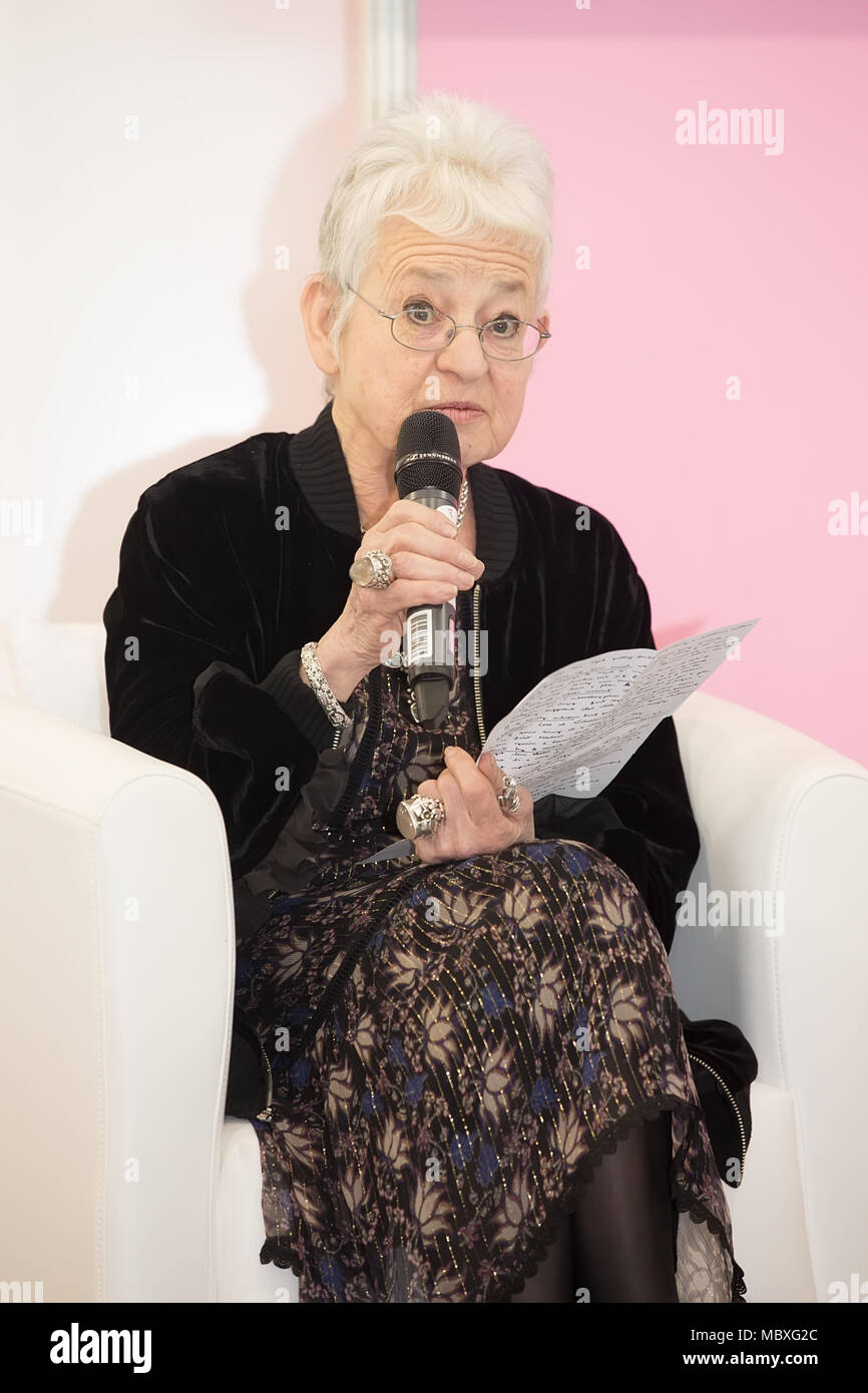 London, UK. 12 April 2018. Bestselling Children’s book author Dame Jacqueline Wilson, author of the Day at The Book Fair 2018. © Laura De Meo / Alamy Live News Stock Photo