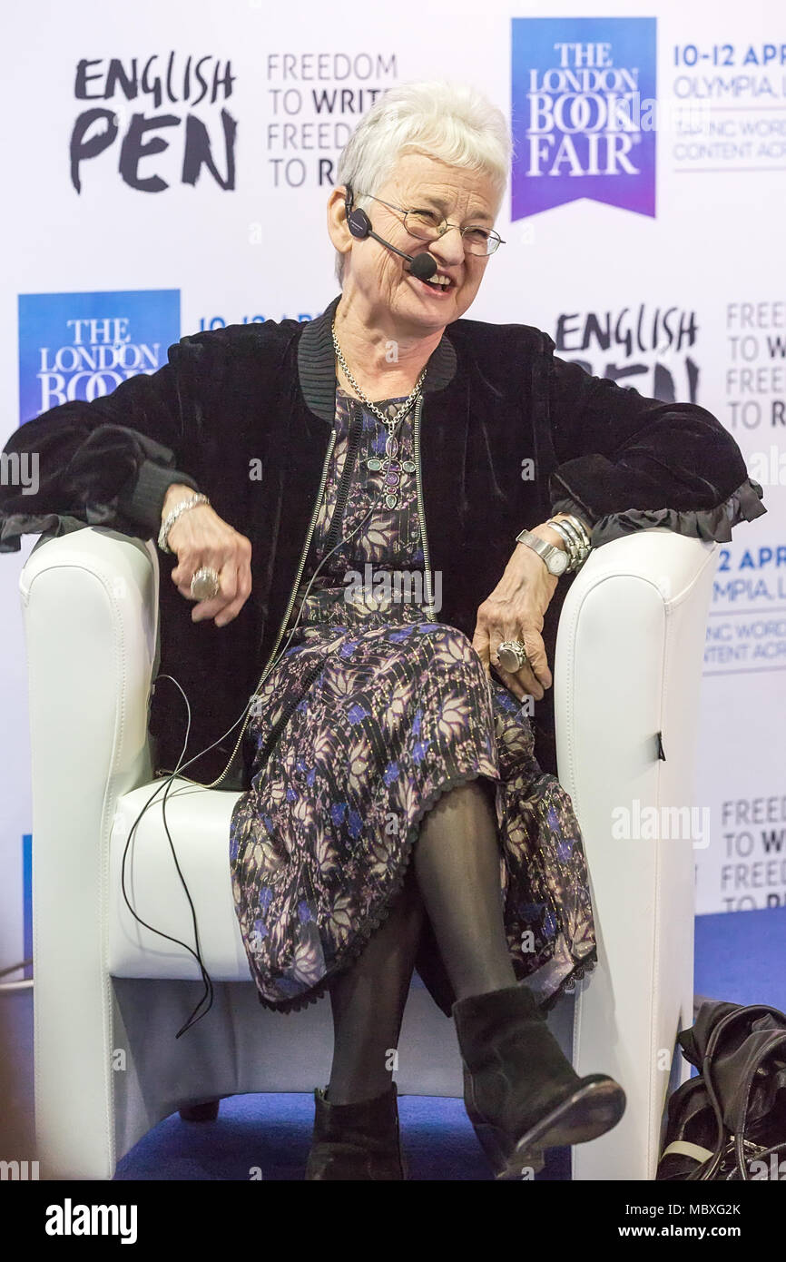 London, UK. 12 April 2018. Bestselling Children’s book author Dame Jacqueline Wilson, talks at the English Pen Salon during the Book Fair 2018. © Laura De Meo / Alamy Live News Stock Photo