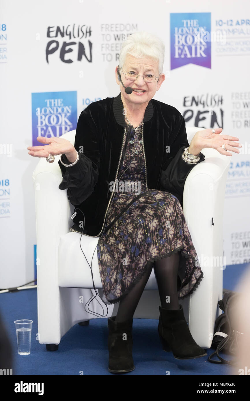 London, UK. 12 April 2018. Bestselling Children’s book author Dame Jacqueline Wilson, talks at the English Pen Salon during the Book Fair 2018. © Laura De Meo / Alamy Live News Stock Photo