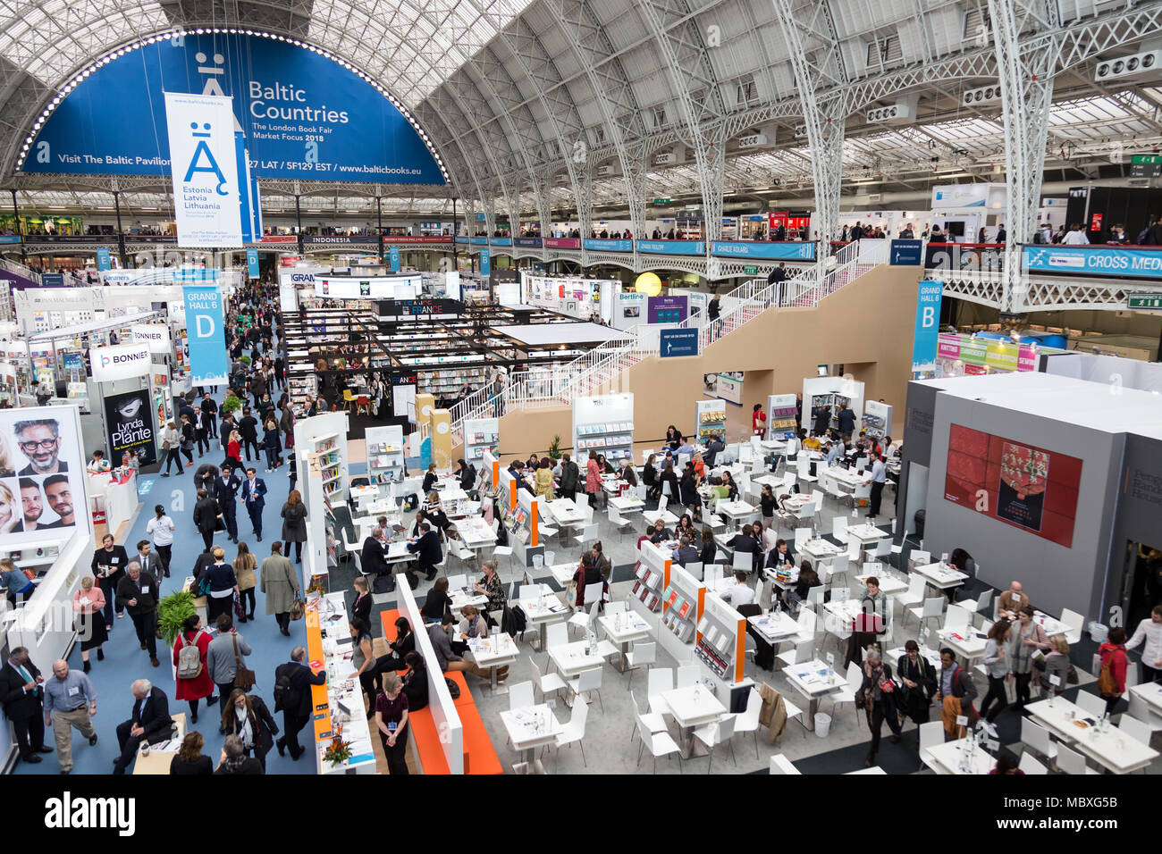 London, UK, April 12, 2018: Crowds of visitors and hundreds of exhibitors and events during the 2018 London Book Fair in Olympia Exhibition Centre in London. Credit: Michal Busko/Alamy Live News Stock Photo