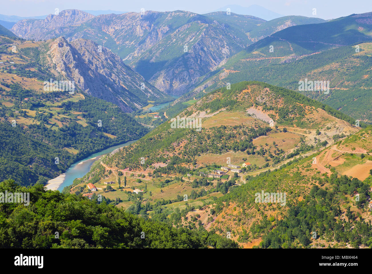 Rural scenery from Korab Koritnik Nature Park in Albania on the border with and with view at Black Drin River Stock Photo - Alamy