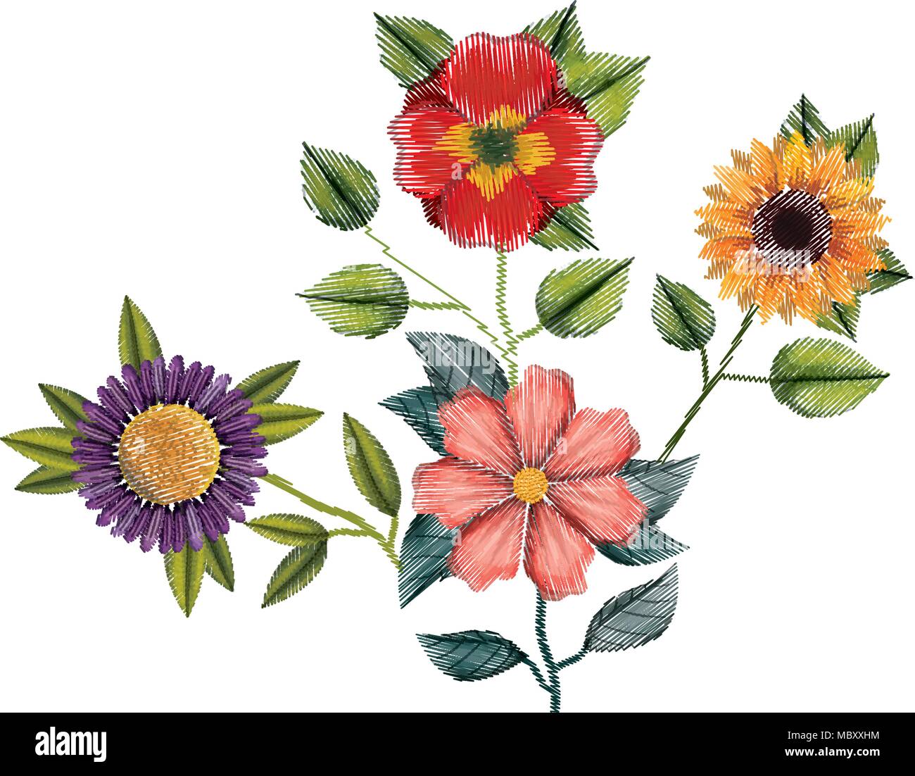cute garden flowers with leafs decorative Stock Vector Image & Art - Alamy