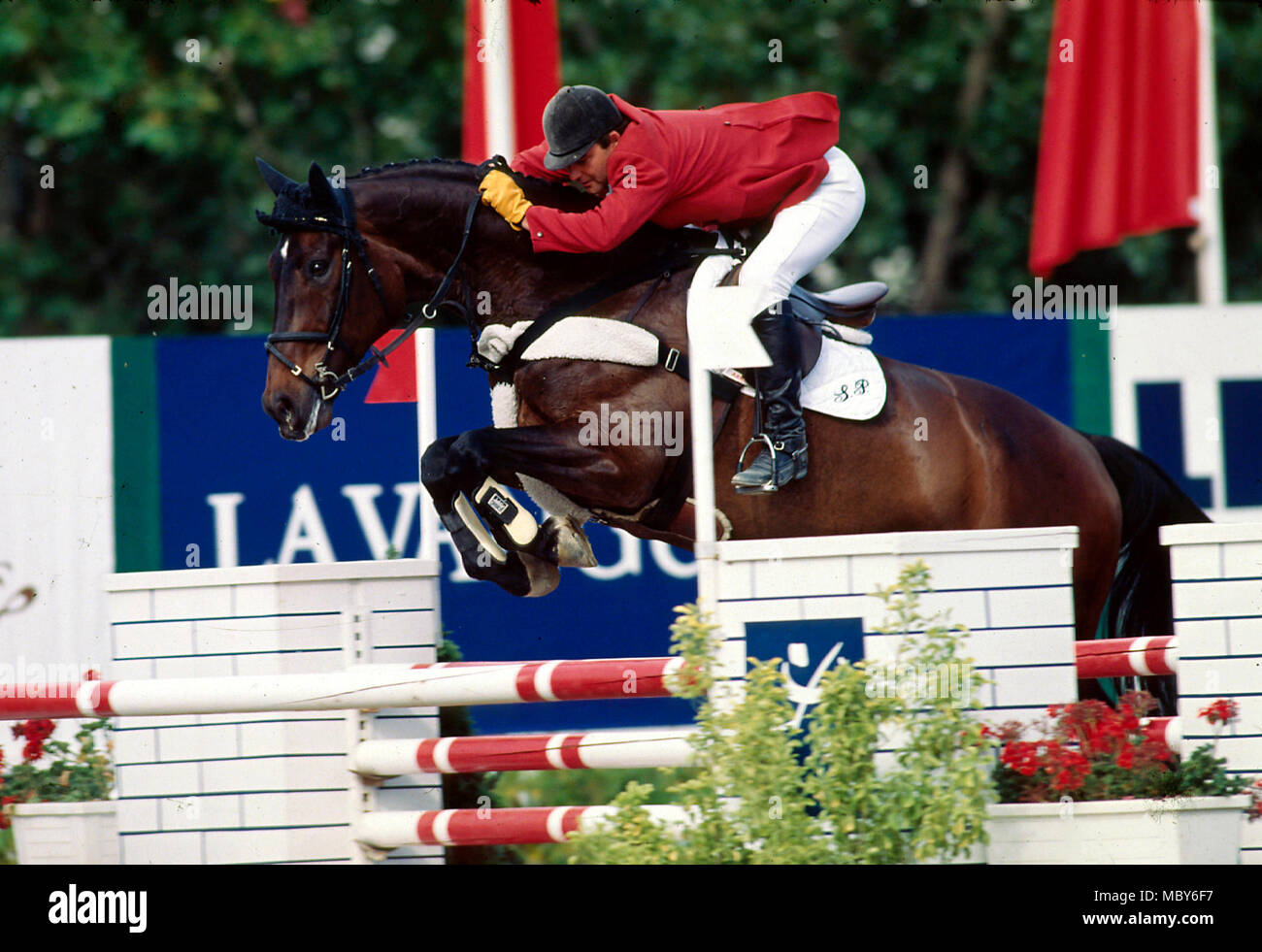 CSIO Barcelona 1994, Peter Weinberg (GER) riding Polarkonig Stock Photo