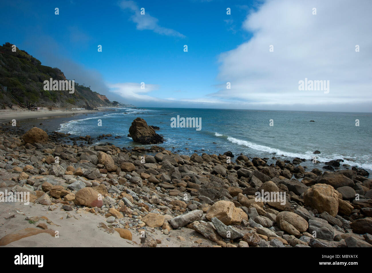 Deserted beach near Malibu onthe Southern California Coast Stock Photo