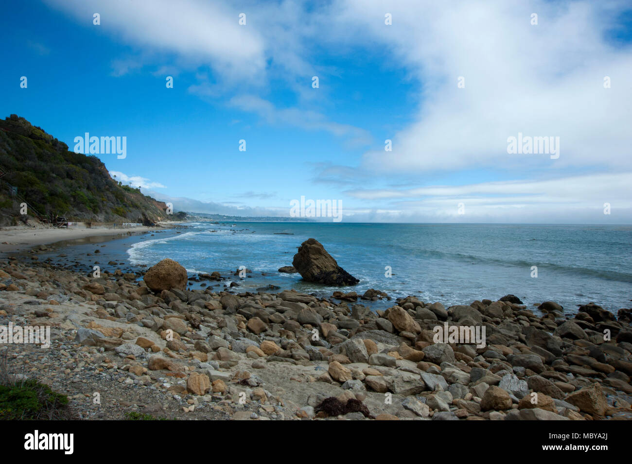 Deserted beach near Malibu on the Southern California Coast Stock Photo