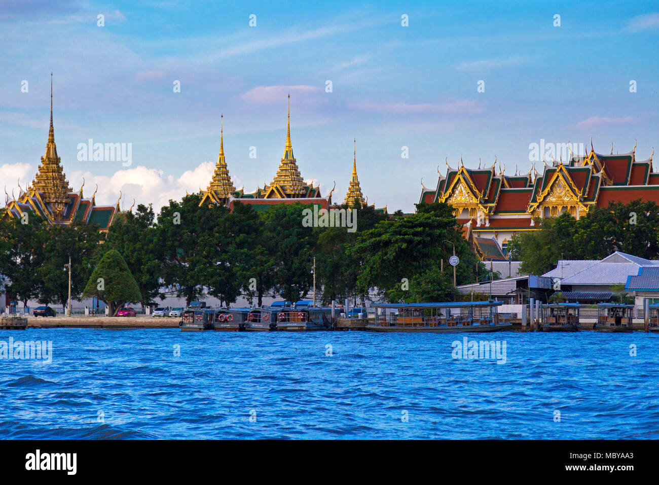 Chao Phraya and Grand Palace, Bangkok, Thailand Stock Photo