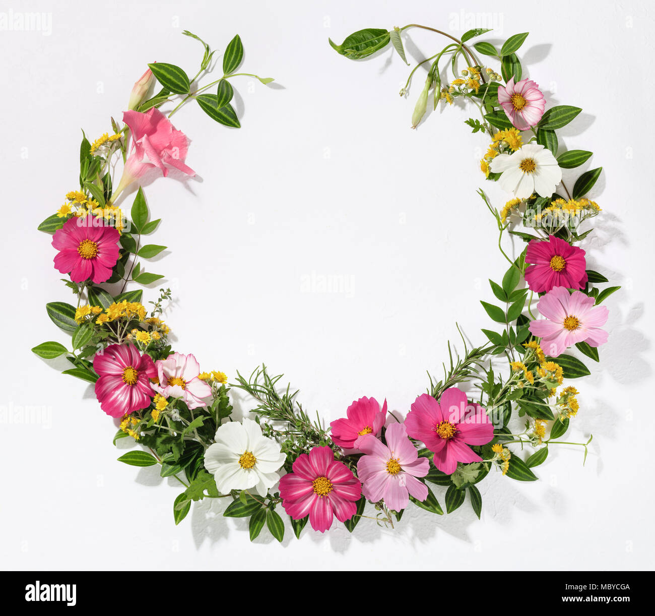 Wreath with galsang flower, leaves and petals Stock Photo