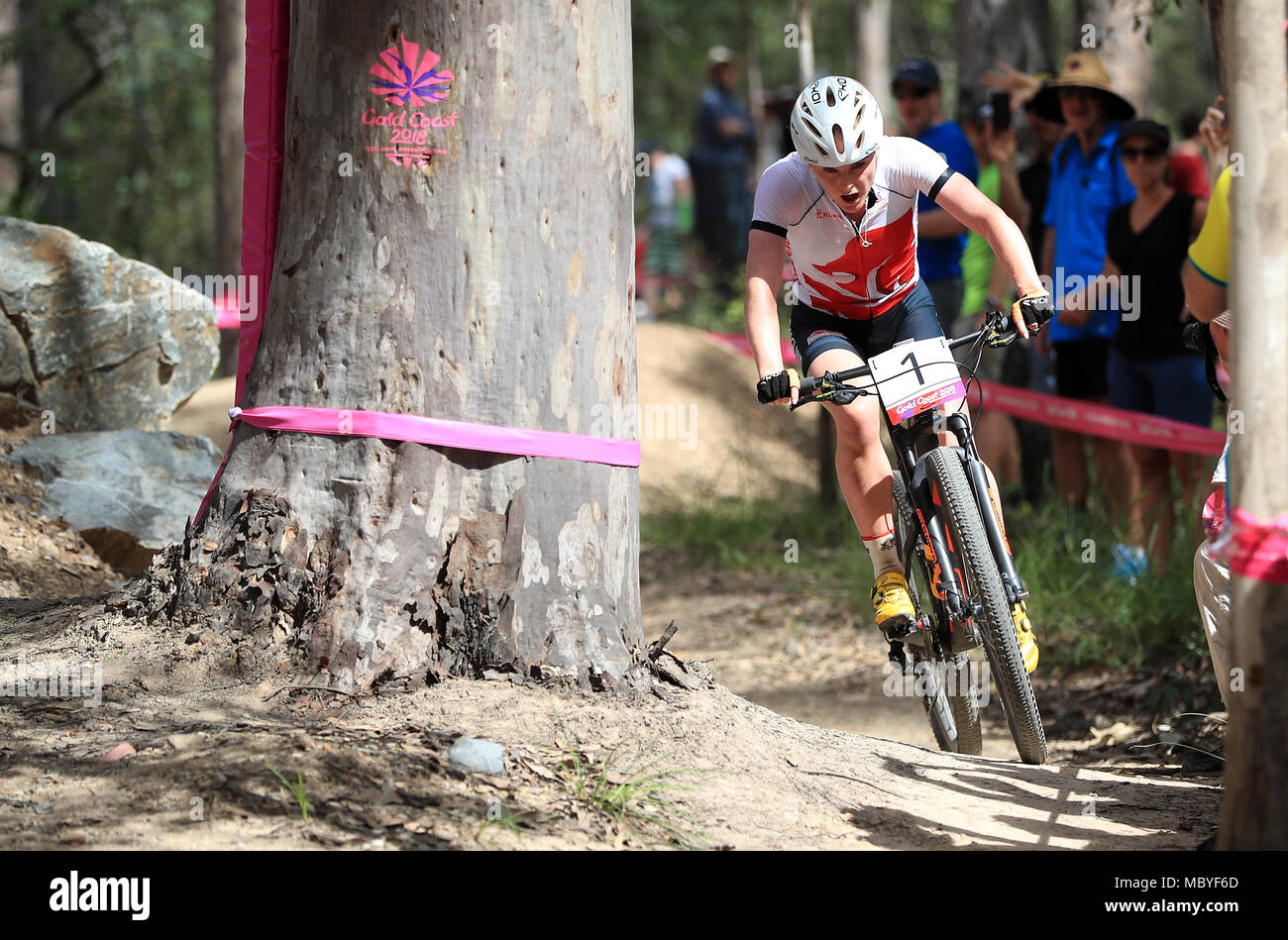 England's Annie Last competes in the Women's CrossCountry at the Nerang Mountain Bike Trails