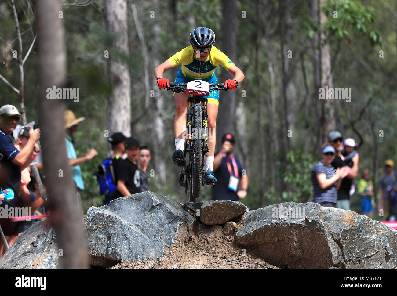 Australia's Rebecca McConnell competes in the Women's Crosscountry at the Nerang Mountain Bike