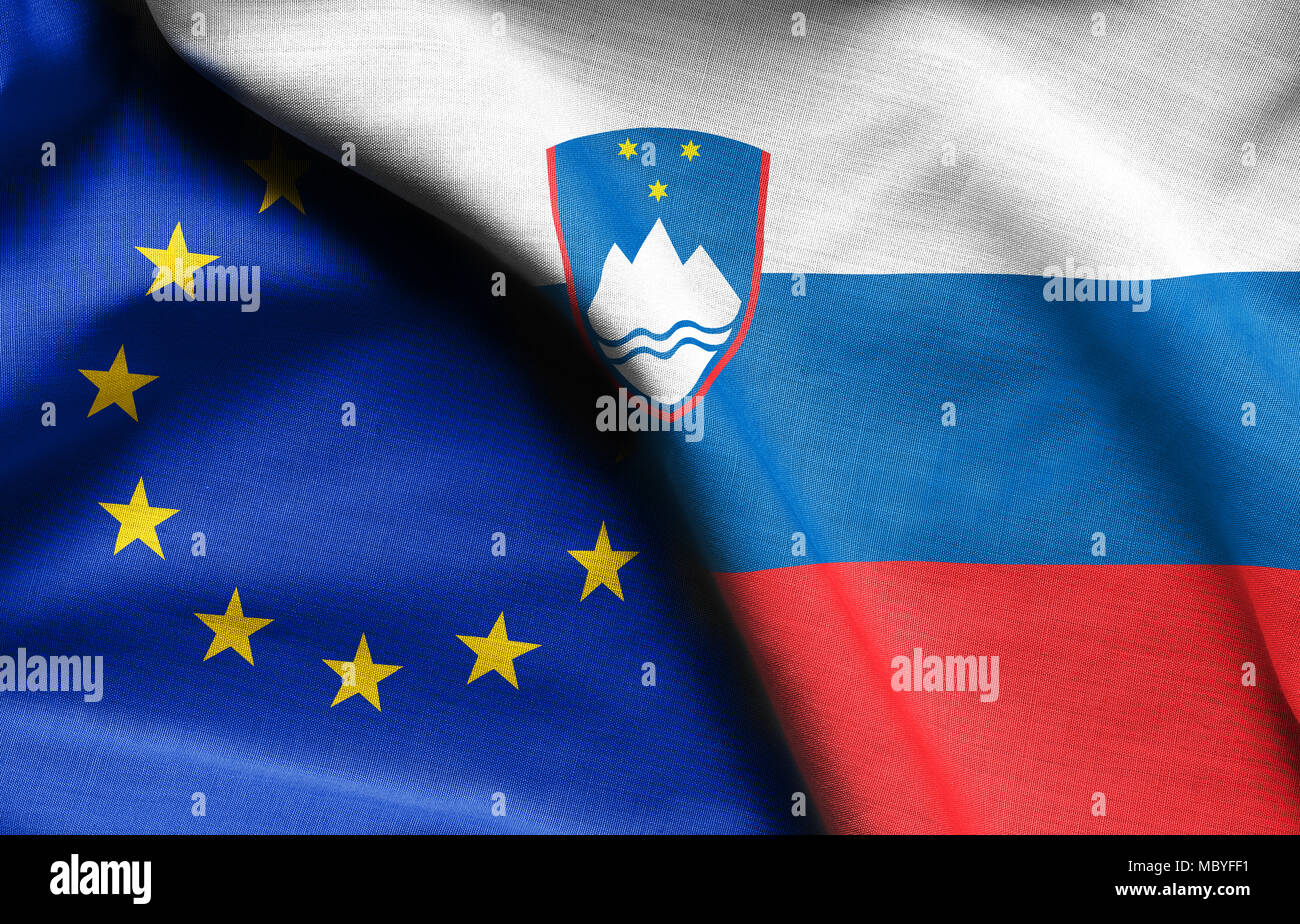 Flags of slovenia and european union Stock Photo