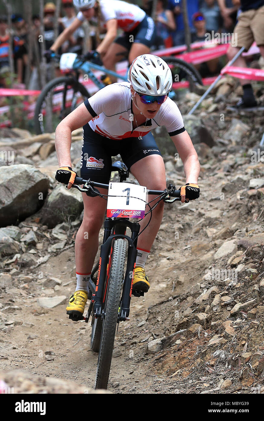 England's Annie Last competes in the Women's Crosscountry at the Nerang Mountain Bike Trails
