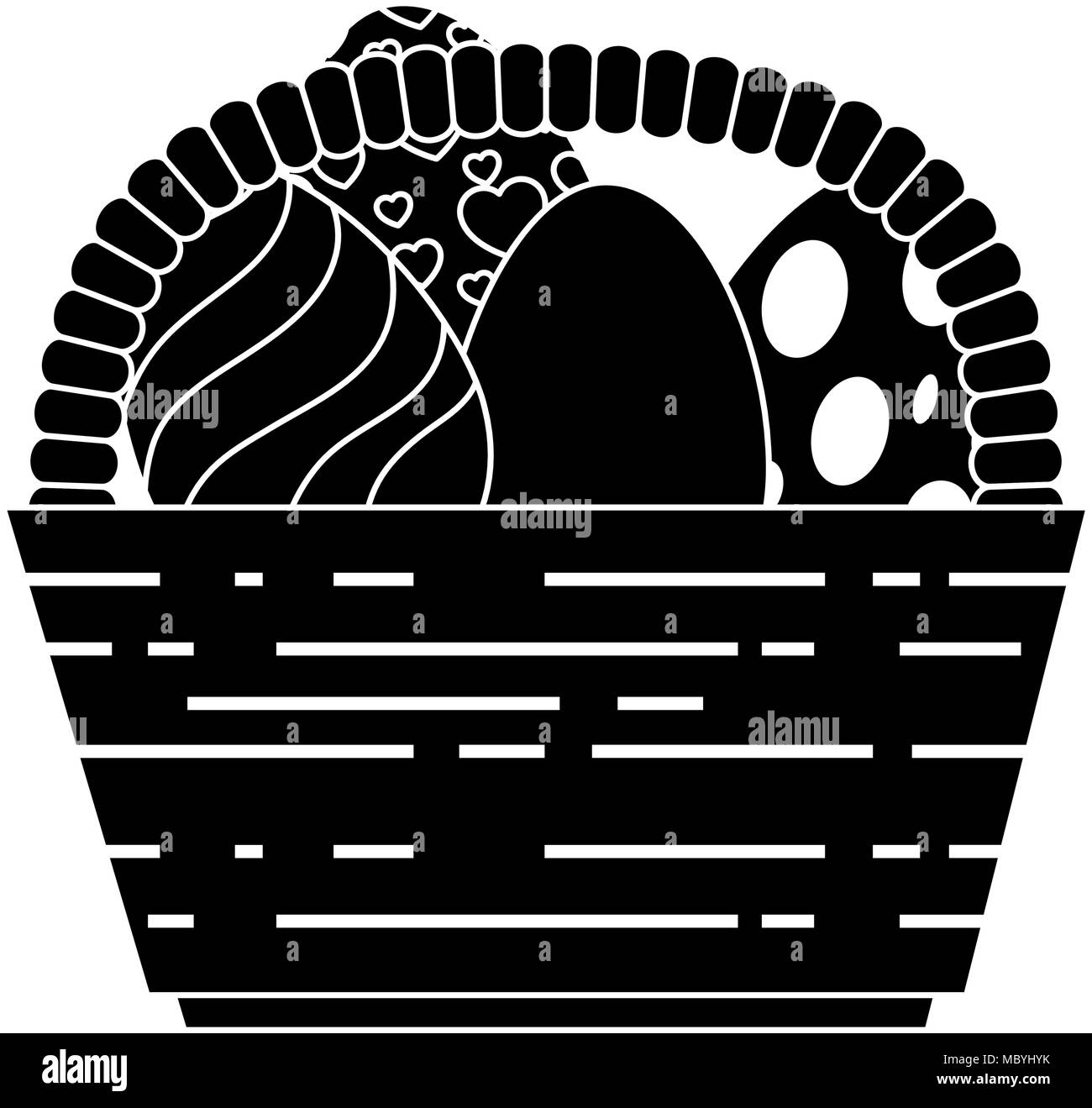 painted easter eggs in basket celebration vector illustration design