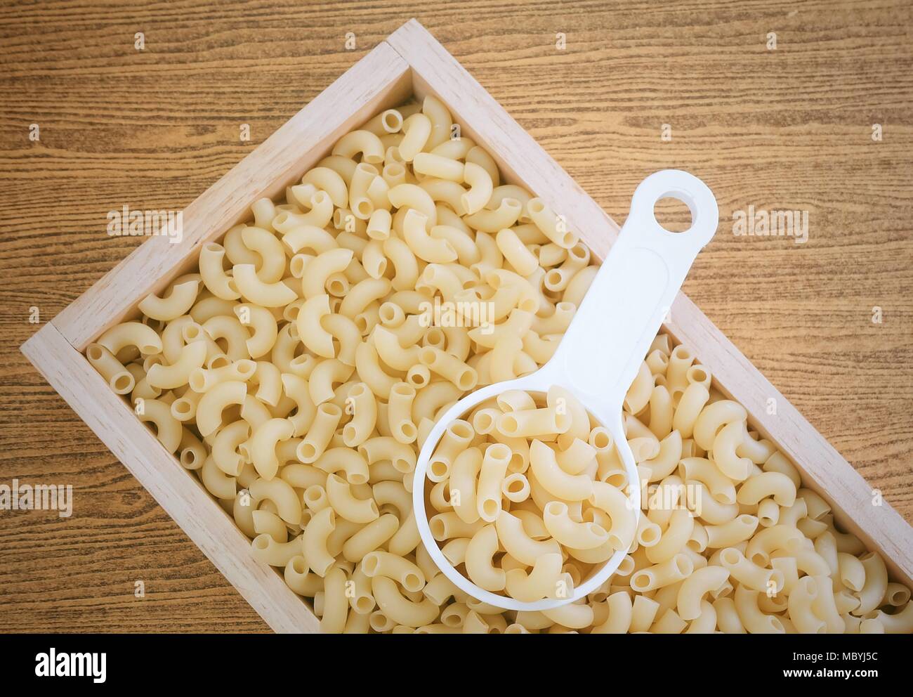 Food and Cuisine, Top View of Uncooked and Dried Elbow Macaroni or