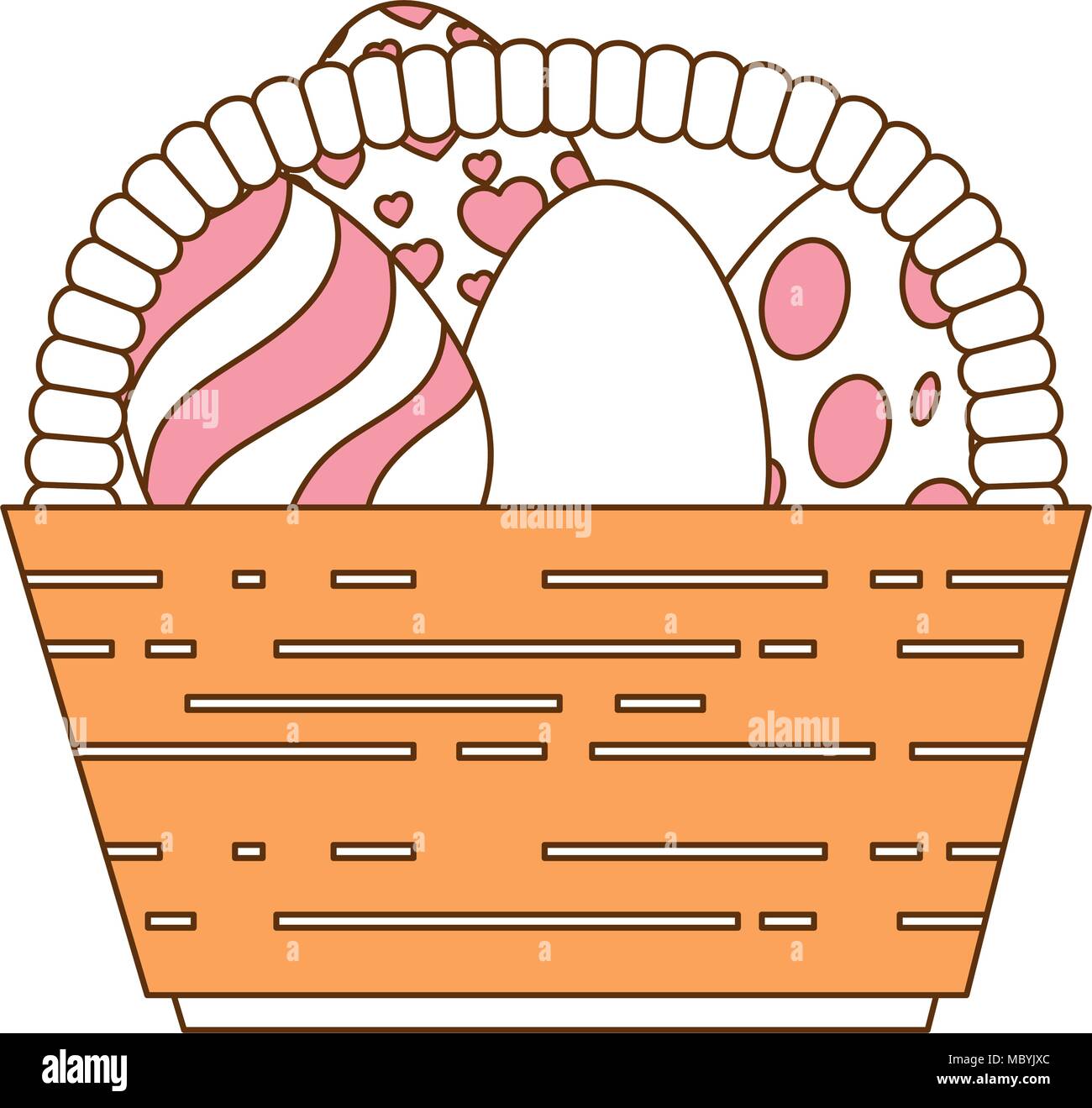 painted easter eggs in basket celebration Stock Vector
