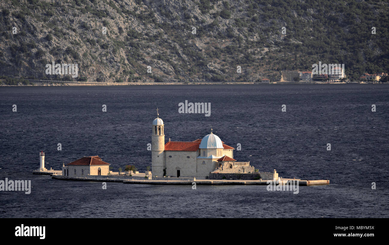 Church on an island in the Bay of Kotor, Montenegro, on the Adriatic Sea Stock Photo