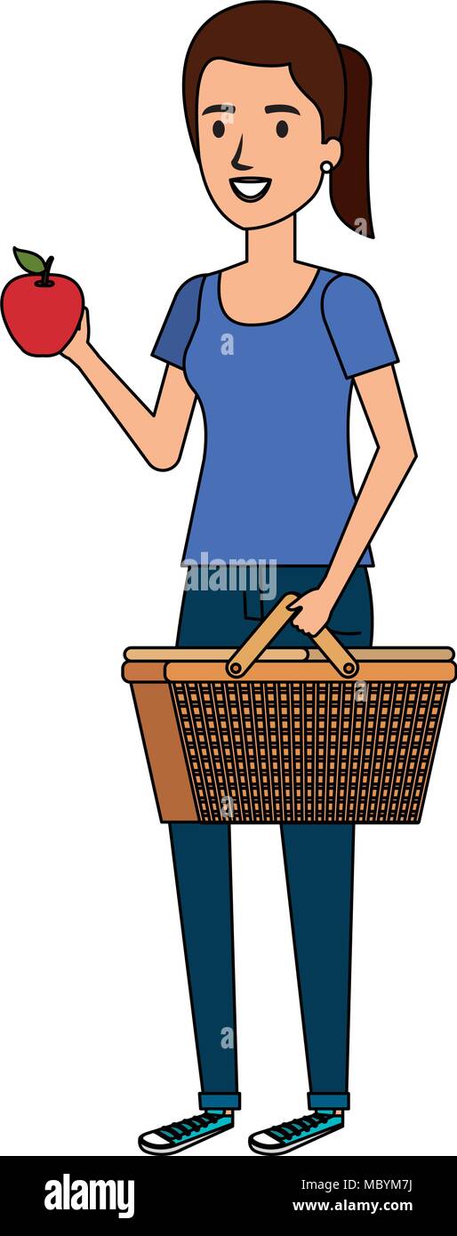 beautiful woman with picnic basket avatar character Stock Vector