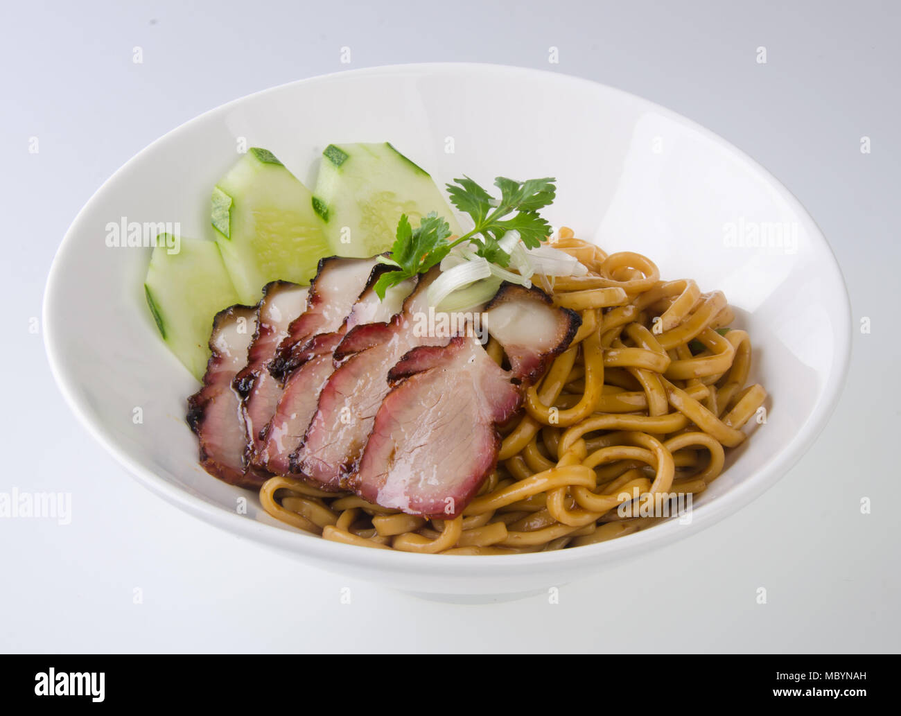 pork noodle. BBQ pork noodle bowl Stock Photo - Alamy