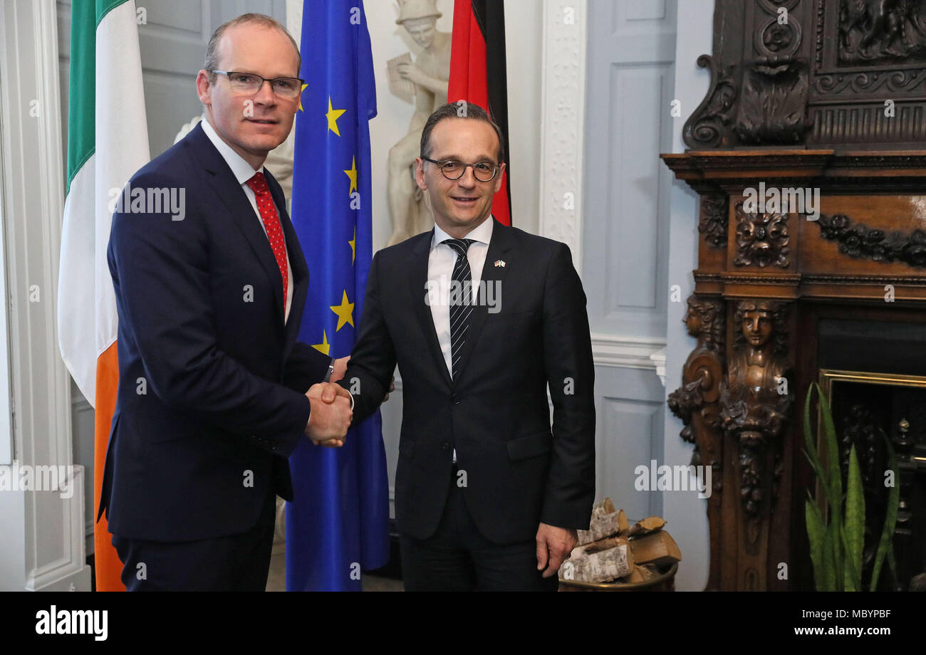 Simon Coveney, Ireland's T‡naiste (Deputy Prime Minister) and Minister for Foreign Affairs & Trade (left) with Heiko Maas, the German Federal Minister for Foreign Affairs, ahead of official talks at Iveagh House in Dublin. Stock Photo
