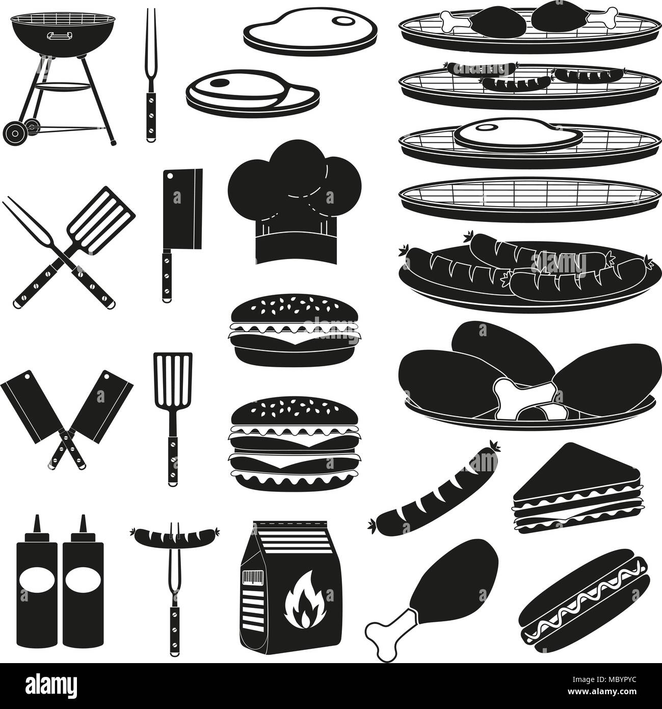 Black white bbq outdoors 23 element silhouette set Stock Vector Image ...