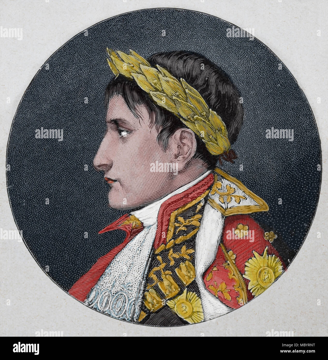 Portrait of Napoleon Bonaparte (1769-1821) when crowned King of Italy, in  Milan. Engraving, 19th century Stock Photo - Alamy